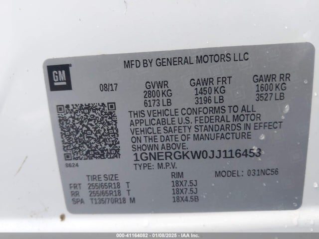 1GNERGKW0JJ116453 Chevrolet Traverse 1lt