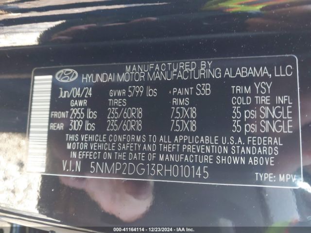 5NMP2DG13RH010145 Hyundai Santa Fe Hybrid Sel