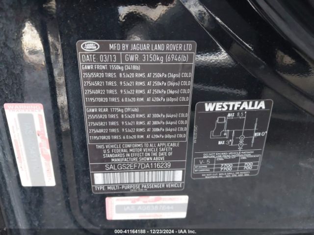 2013 LAND ROVER RANGE ROVER SALGS2EF7DA116239 Photo 8