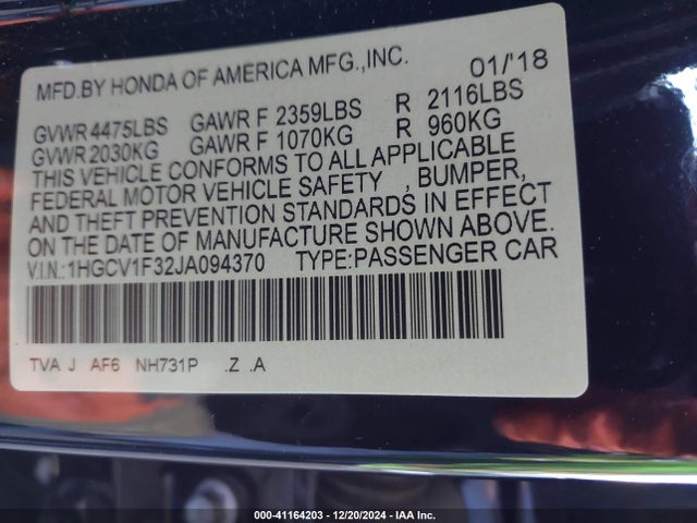 Honda Accord Sport 2018 1HGCV1F32JA094370 Image 9