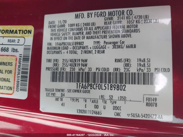 Ford Mustang Gt Premium Fastback 2020 1FA6P8CF0L5189802 Image 9