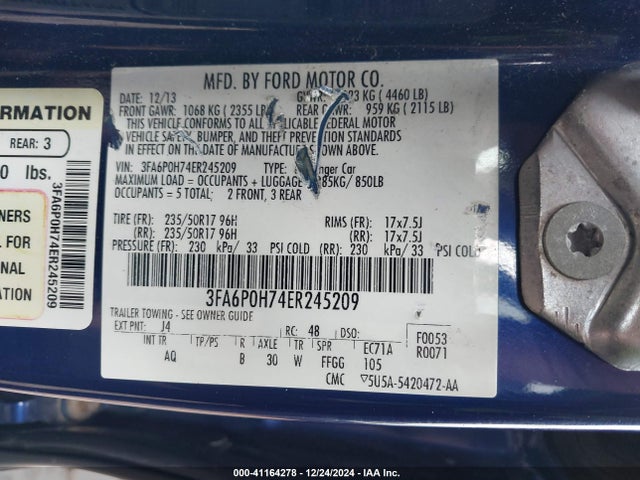 Ford FUSION SE 2014 3FA6P0H74ER245209 Image 9
