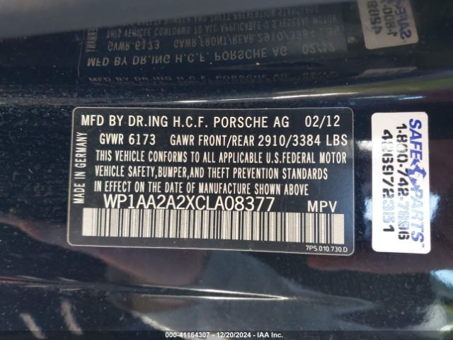 2012 PORSCHE CAYENNE WP1AA2A2XCLA08377 Photo 8