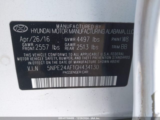 5NPE24AF1GH434130 Hyundai SONATA SE