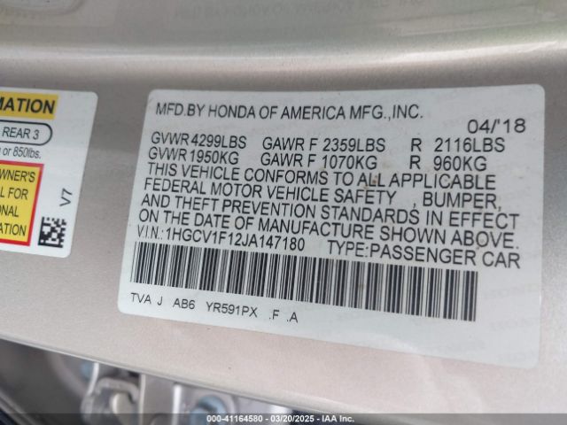 1HGCV1F12JA147180 Honda ACCORD LX