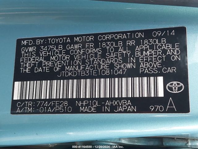 JTDKDTB31E1081047 Toyota Prius C One