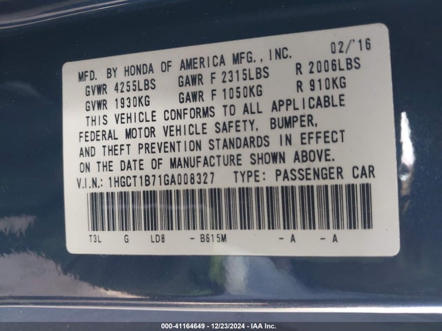 1HGCT1B71GA008327 Honda ACCORD EX