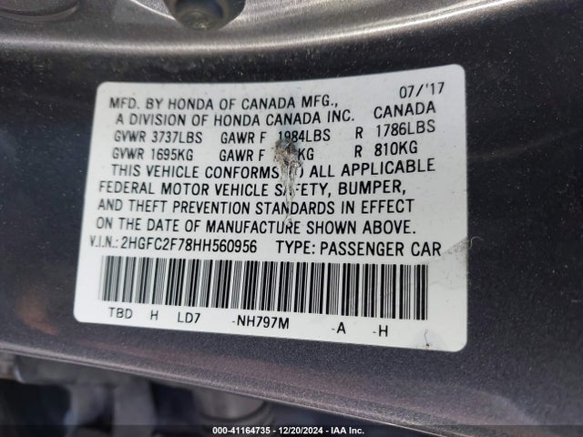 Honda CIVIC EX 2017 2HGFC2F78HH560956 Image 9