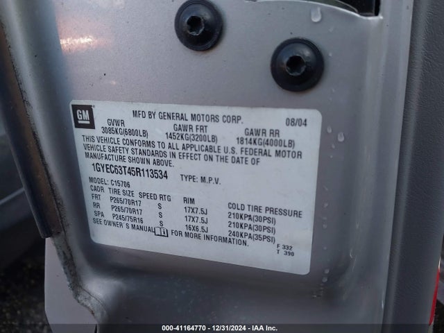 2005 CADILLAC ESCALADE 1GYEC63T45R113534 Photo 8