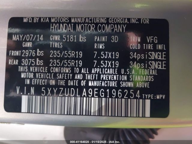 5XYZUDLA9EG196254 Hyundai Santa Fe Sport 2.0l Turbo