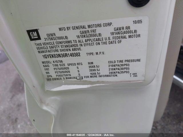 2006 CADILLAC ESCALADE 1GYEK63N36R149382 Photo 8