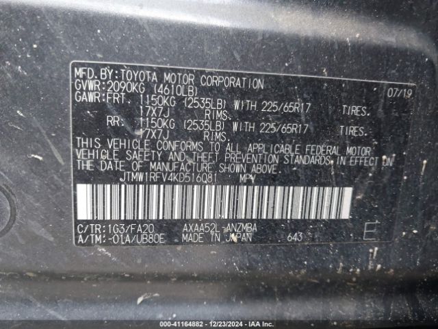 JTMW1RFV4KD516081 Toyota Rav4 Xle