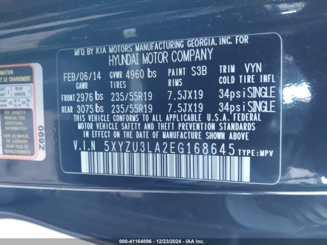 5XYZU3LA2EG168645 Hyundai Santa Fe Sport 2.0l Turbo