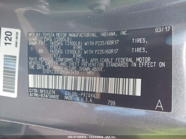 5TDYZ3DC2HS843429 Toyota Sienna Xle/limited