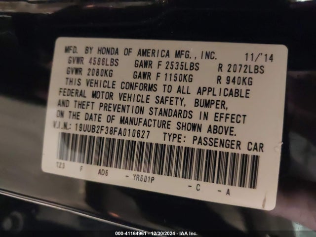 Acura Tlx V6 2015 19UUB2F38FA010627 Image 9