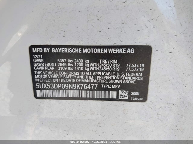 5UX53DP09N9K76477 BMW X3 Xdrive30i