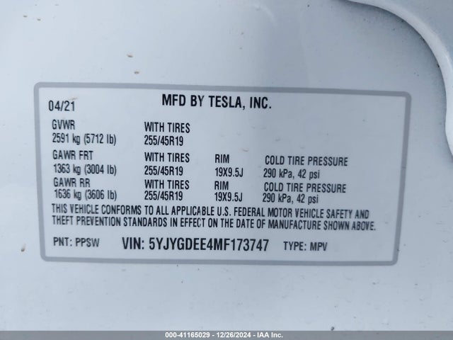 2021 TESLA MODEL Y 5YJYGDEE4MF173747 Photo 8