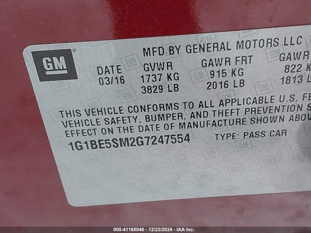 Chevrolet Cruze Lt Auto 2016 1G1BE5SM2G7247554 Image 9