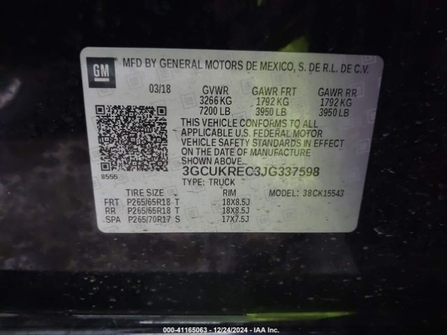 3GCUKREC3JG337598 Chevrolet Silverado 1500 2lt