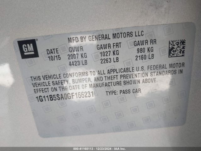 1G11B5SA0GF166231 Chevrolet Malibu Limited Ls