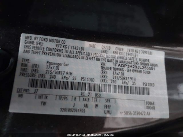 1FADP3H29JL255501 Ford FOCUS SEL