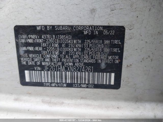 JF2GTHMCXN8274261 Subaru Crosstrek Limited