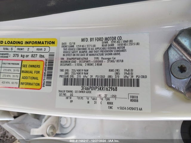 3FA6P0VP5KR162968 Ford Fusion Sport