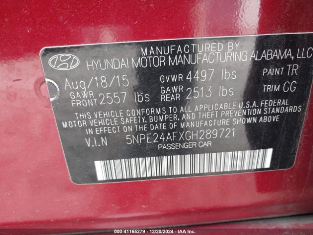 5NPE24AFXGH289721 Hyundai SONATA SE