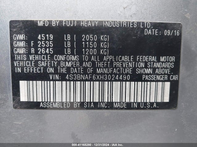 Subaru Legacy 2.5i Premium 2017 4S3BNAF6XH3024490 Image 9