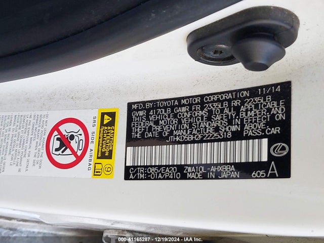 Lexus CT 200H 2015 JTHKD5BH2F2225318 Image 9
