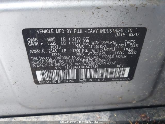 4S4BSAKC5H3377784 Subaru Outback 2.5i Limited