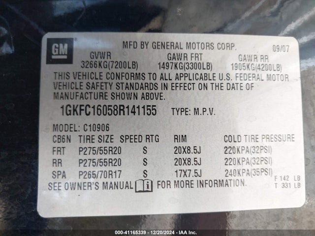2008 GMC YUKON XL 1GKFC16058R141155 Photo 8