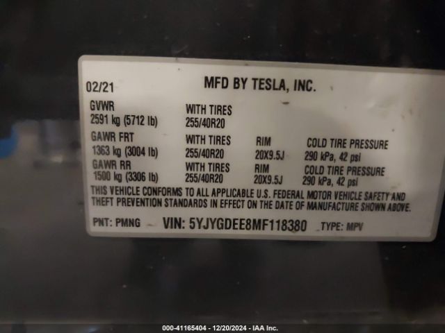 5YJYGDEE8MF118380 Tesla Model Y Long Range Dual Motor All-wheel Drive