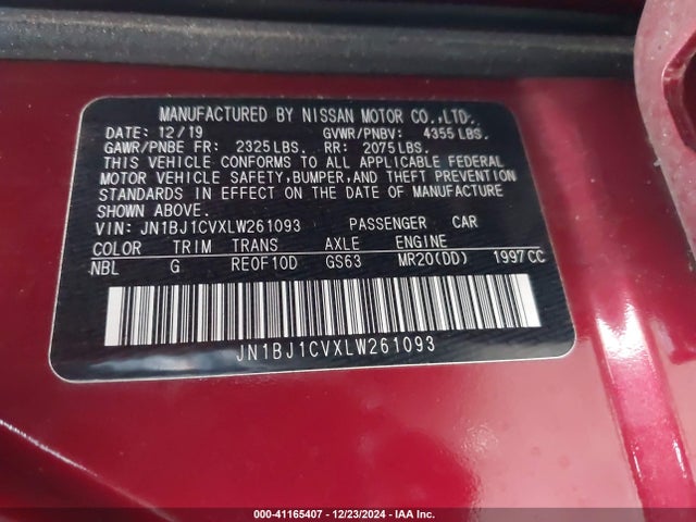 JN1BJ1CVXLW261093 Nissan Rogue Sport Sl Fwd Xtronic Cvt