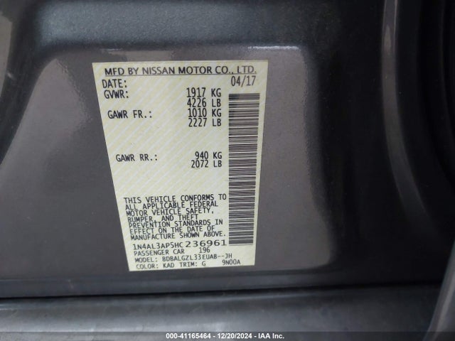 Nissan Altima 2.5 S 2017 1N4AL3AP5HC236961 Image 9