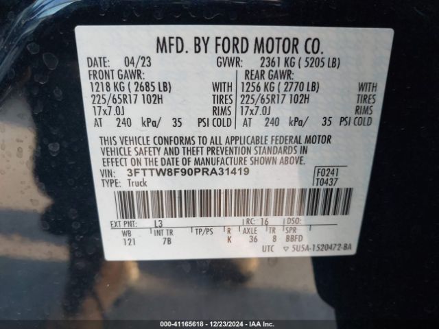 3FTTW8F90PRA31419 Ford Maverick Xlt