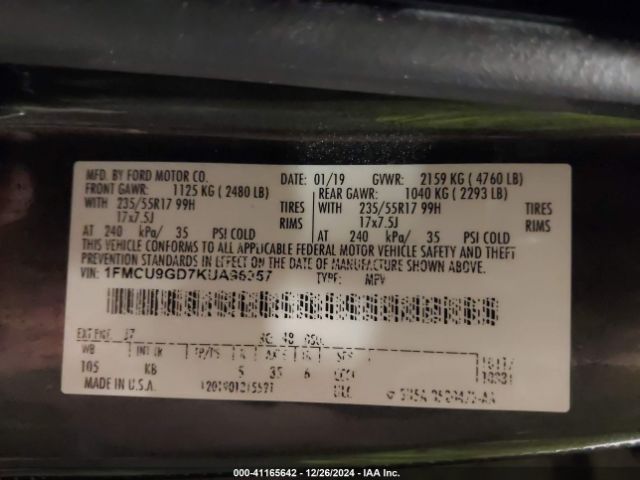1FMCU9GD7KUA96957 Ford ESCAPE SE
