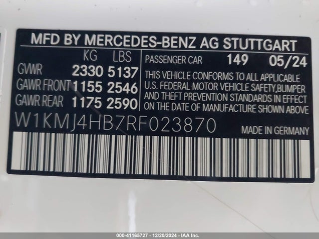 W1KMJ4HB7RF023870 Mercedes-Benz Cle Cle 300