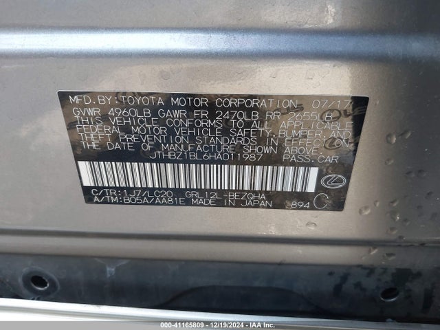 Lexus GS 350 2017 JTHBZ1BL6HA011987 Image 9