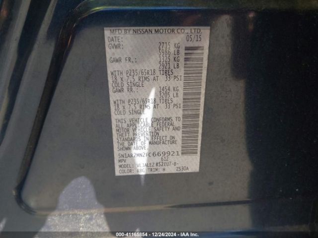 5N1AR2MN2FC669921 Nissan Pathfinder Platinum/s/sl/sv