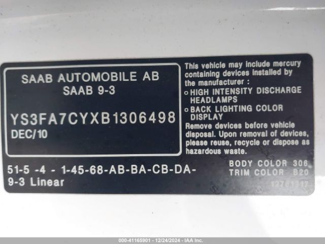 2011 SAAB 9-3 YS3FA7CYXB1306498 Photo 8