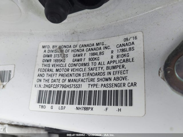 Honda CIVIC EX 2016 2HGFC2F79GH575531 Image 9