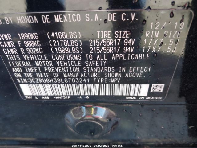 3CZRU6H38LG703241 Honda Hr-v Awd Lx
