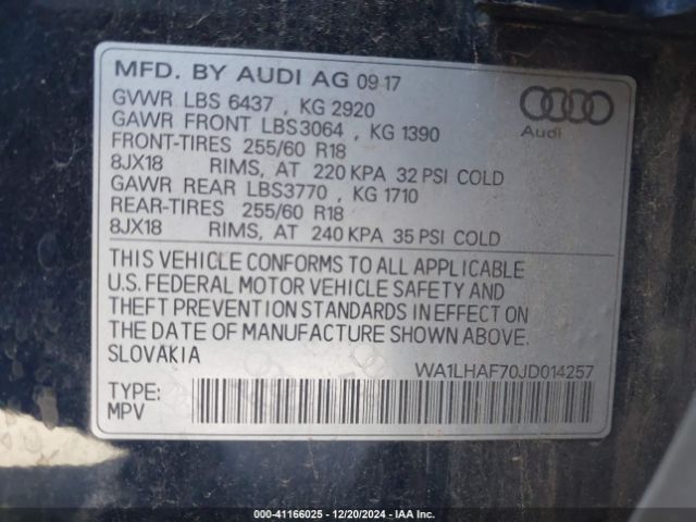 WA1LHAF70JD014257 Audi Q7 2.0t Premium