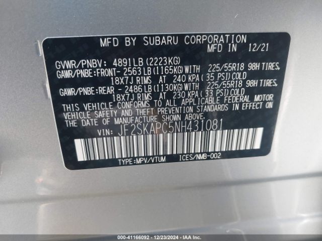 JF2SKAPC5NH431081 Subaru Forester Limited