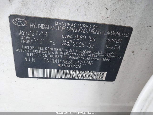 5NPDH4AE3EH479746 Hyundai ELANTRA SE