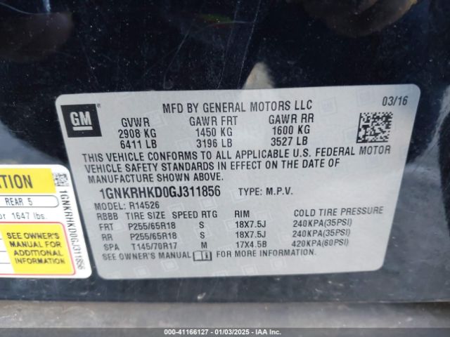 1GNKRHKD0GJ311856 Chevrolet Traverse 2lt