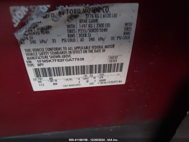 Ford Explorer Limited 2015 1FM5K7F82FGA77938 Image 9