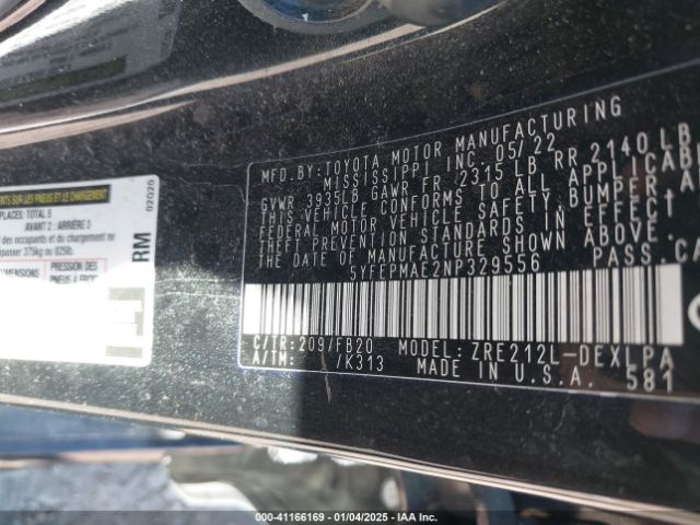 5YFEPMAE2NP329556 Toyota COROLLA LE