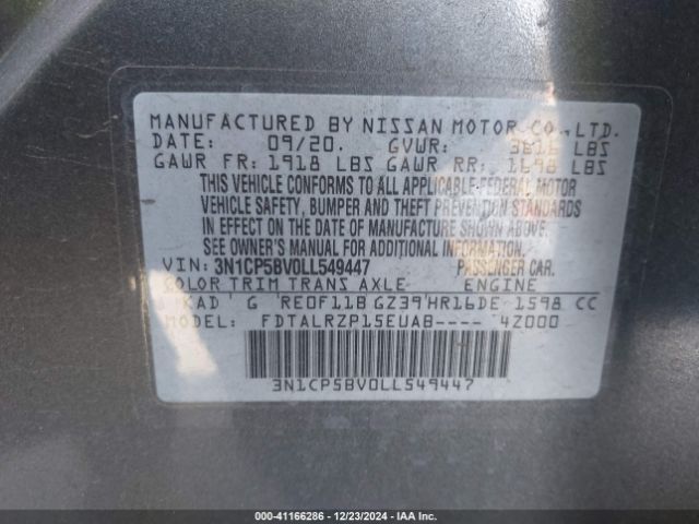 3N1CP5BV0LL549447 Nissan Kicks S Xtronic Cvt